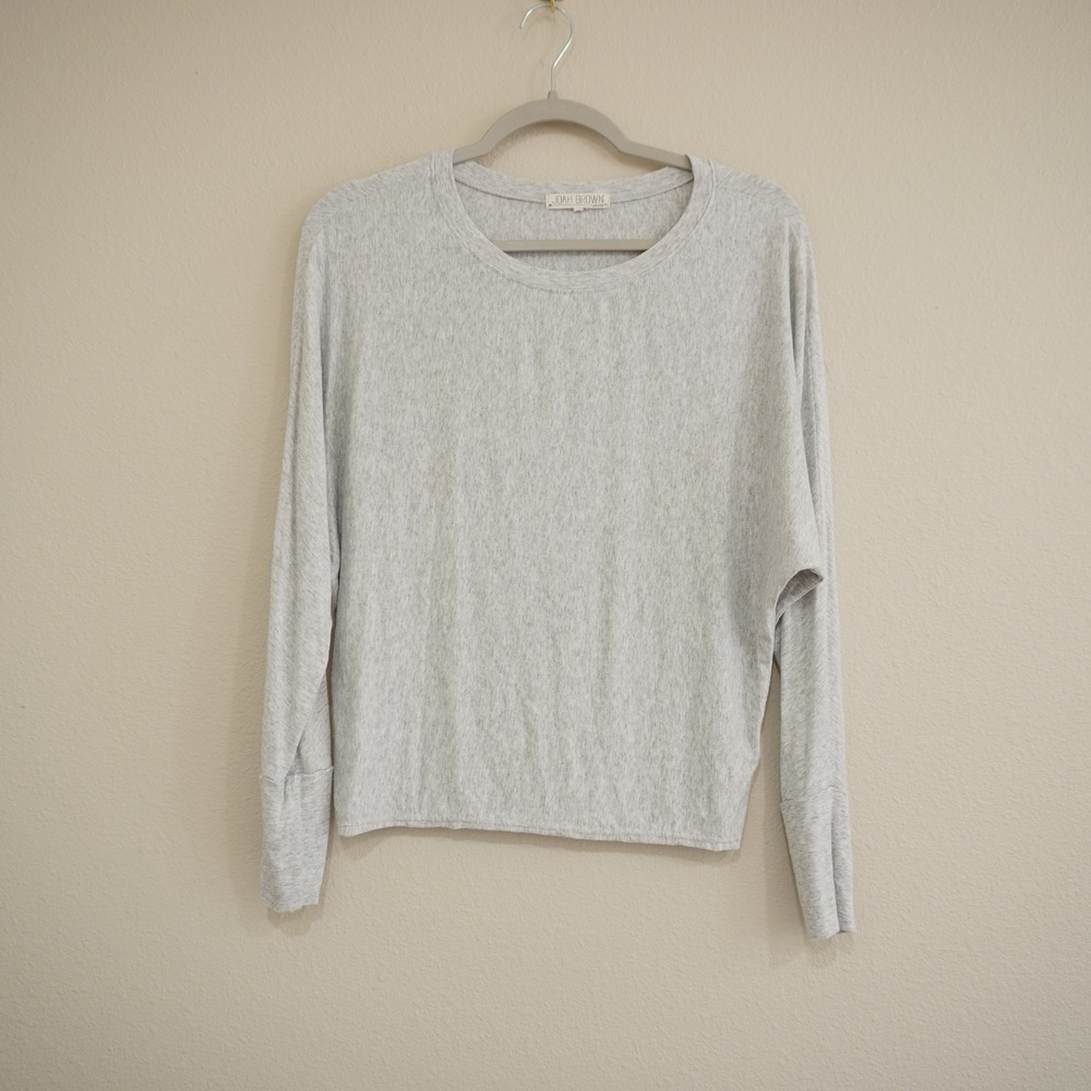Joah Brown Long Sleeve Shirt Grey Heathered Dolman One Size Cozy Athleisure Soft